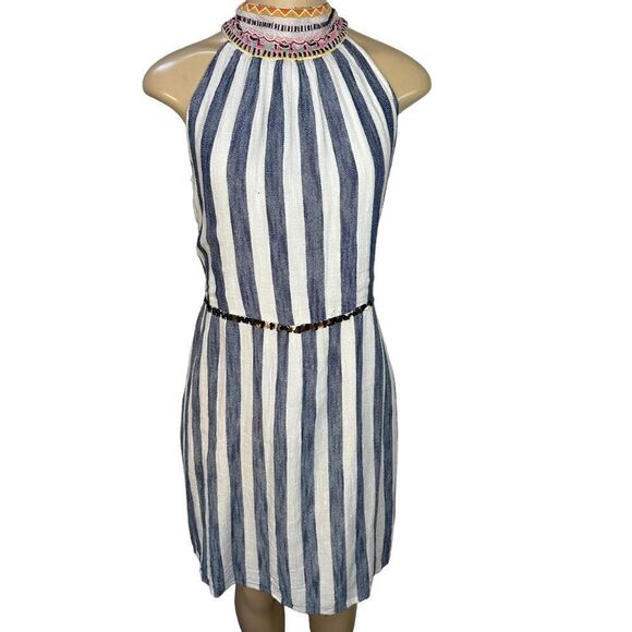 THML Dresses & Skirts - Embroidered high neck striped embellished viscose Dress medium